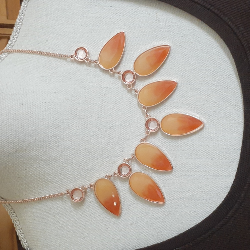 MACY'S Goldtone Orange Ombre Statement Necklace NWT